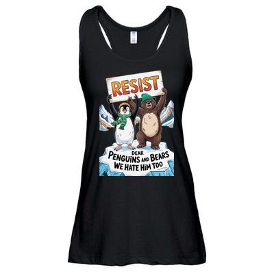 DEAR PENGUINS BEARS WE HATE HIM TOO NO TARIFFS RESIST Ladies Essential Flowy Tank