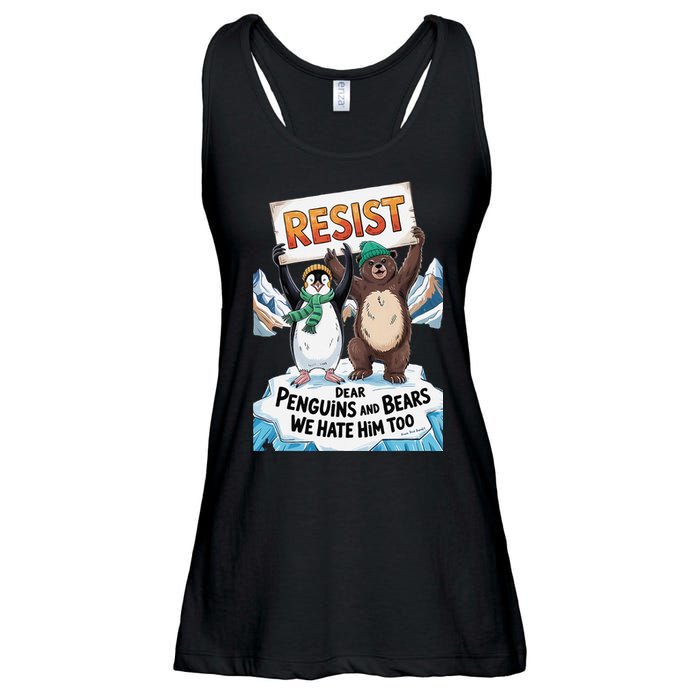 DEAR PENGUINS BEARS WE HATE HIM TOO NO TARIFFS RESIST Ladies Essential Flowy Tank
