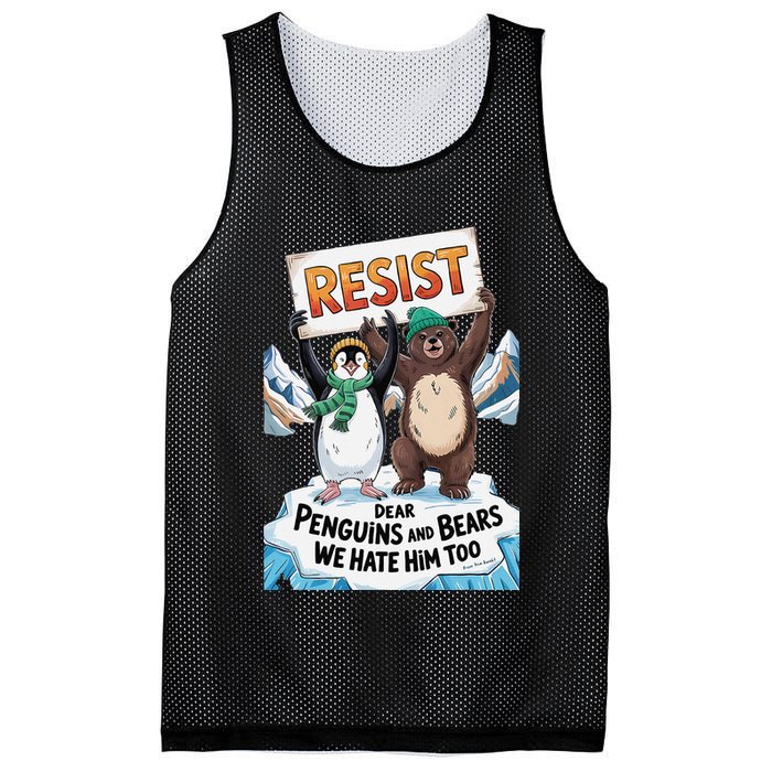 DEAR PENGUINS BEARS WE HATE HIM TOO NO TARIFFS RESIST Mesh Reversible Basketball Jersey Tank