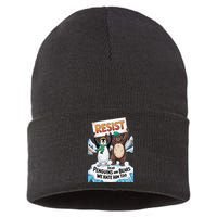 DEAR PENGUINS BEARS WE HATE HIM TOO NO TARIFFS RESIST Sustainable Knit Beanie