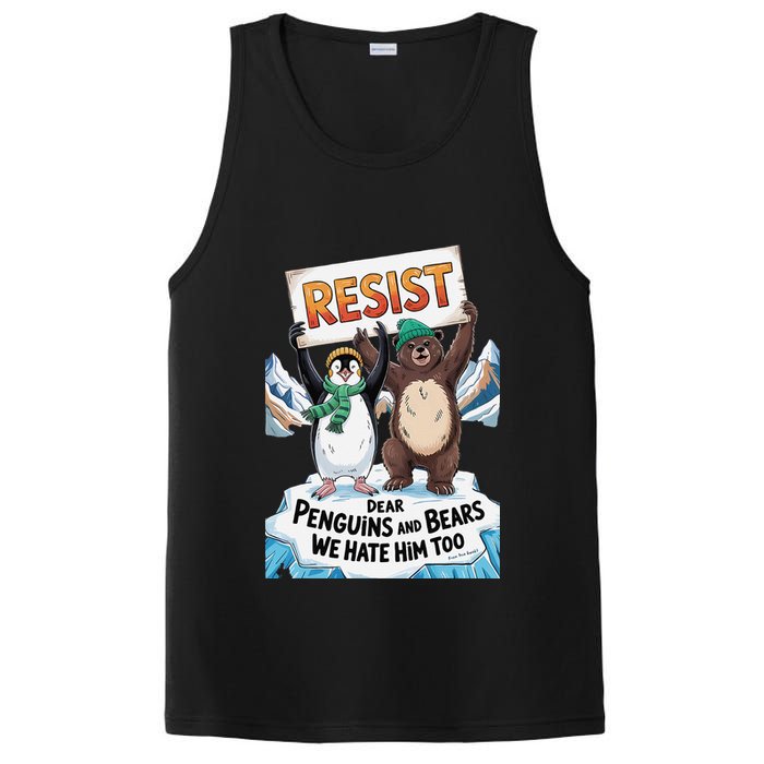 DEAR PENGUINS BEARS WE HATE HIM TOO NO TARIFFS RESIST PosiCharge Competitor Tank