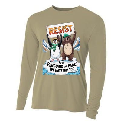 DEAR PENGUINS BEARS WE HATE HIM TOO NO TARIFFS RESIST Cooling Performance Long Sleeve Crew