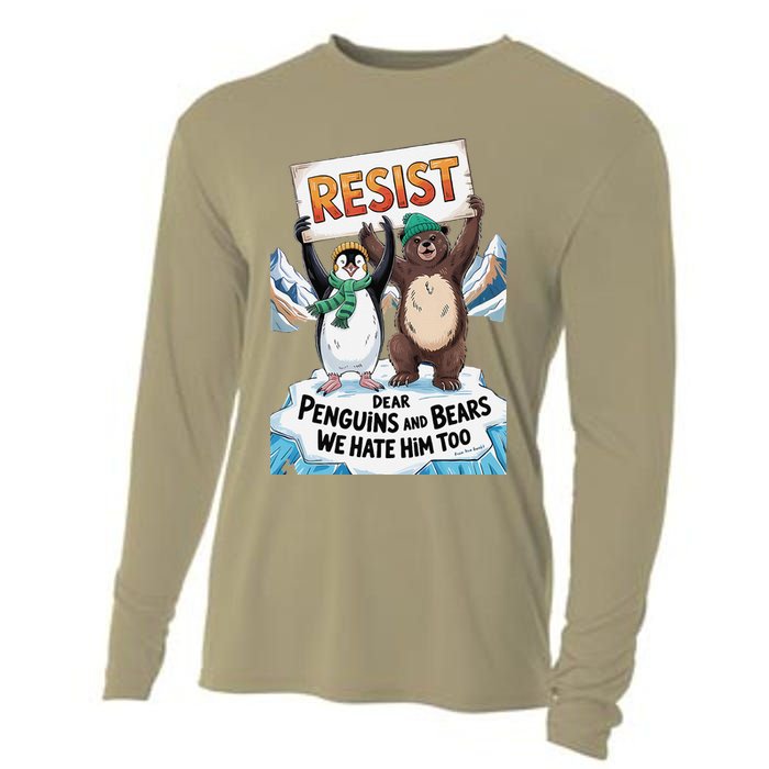DEAR PENGUINS BEARS WE HATE HIM TOO NO TARIFFS RESIST Cooling Performance Long Sleeve Crew