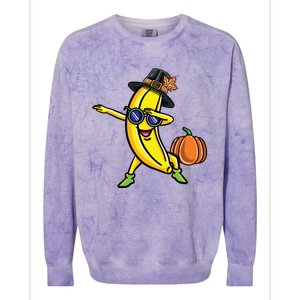 Dabbing Pilgrim Banana Thanksgiving Cute Gift Colorblast Crewneck Sweatshirt