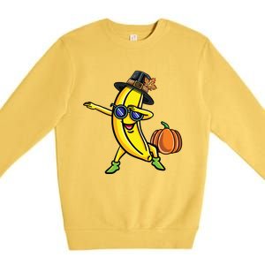 Dabbing Pilgrim Banana Thanksgiving Cute Gift Premium Crewneck Sweatshirt