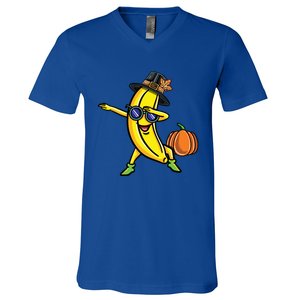 Dabbing Pilgrim Banana Thanksgiving Cute Gift V-Neck T-Shirt