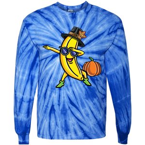 Dabbing Pilgrim Banana Thanksgiving Cute Gift Tie-Dye Long Sleeve Shirt