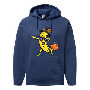 Dabbing Pilgrim Banana Thanksgiving Cute Gift Performance Fleece Hoodie