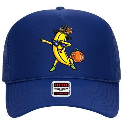 Dabbing Pilgrim Banana Thanksgiving Cute Gift High Crown Mesh Back Trucker Hat