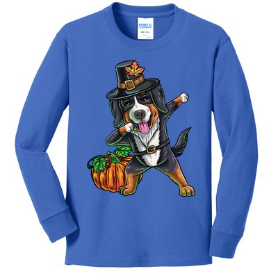 Dabbing Pilgrim Bernese Mountain Dog Thanksgiving Gift Kids Long Sleeve Shirt