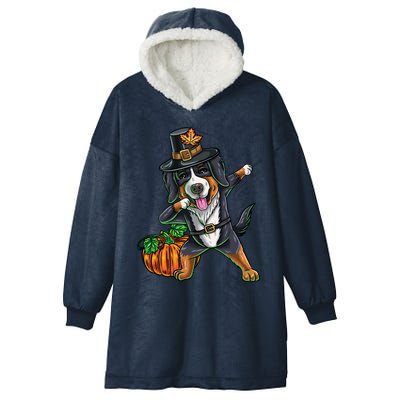 Dabbing Pilgrim Bernese Mountain Dog Thanksgiving Gift Hooded Wearable Blanket