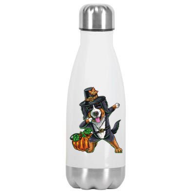 Dabbing Pilgrim Bernese Mountain Dog Thanksgiving Gift Stainless Steel Insulated Water Bottle