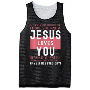 Dear Person Behind Me I Hope You Know Jesus Loves Mesh Reversible Basketball Jersey Tank