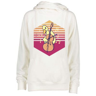 Duck Playing Cello Vintage Gift Womens Funnel Neck Pullover Hood