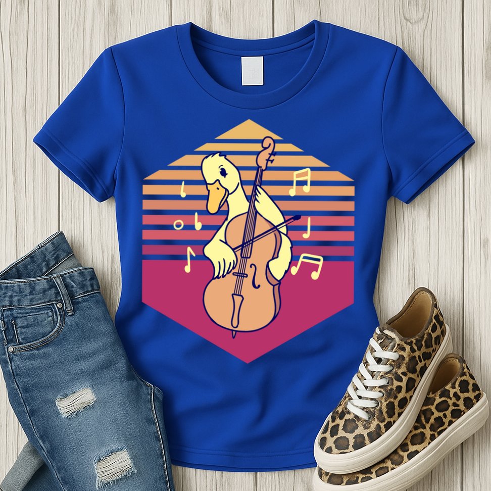 Duck Playing Cello Vintage Gift Womens T-Shirt