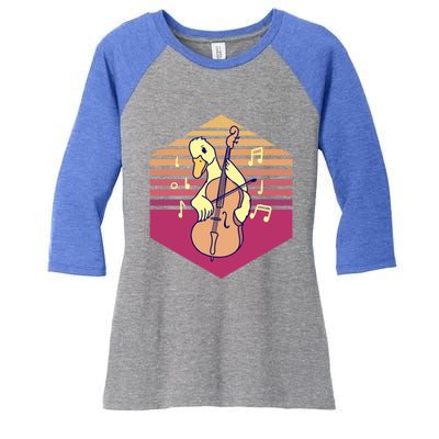 Duck Playing Cello Vintage Gift Women's Tri-Blend 3/4-Sleeve Raglan Shirt