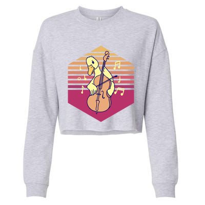 Duck Playing Cello Vintage Gift Cropped Pullover Crew