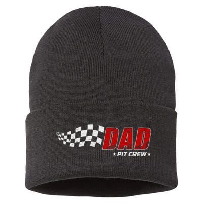 Dad Pit Crew Race Car Birthday Family Matching Pit Crew Sustainable Knit Beanie