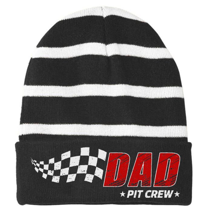 Dad Pit Crew Race Car Birthday Family Matching Pit Crew Striped Beanie with Solid Band