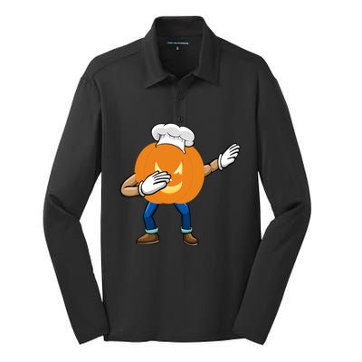 Dabbing Pumpkin Chef Gift Funny Halloween Chef Cool Gift Silk Touch Performance Long Sleeve Polo