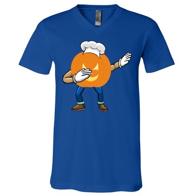 Dabbing Pumpkin Chef Gift Funny Halloween Chef Cool Gift V-Neck T-Shirt