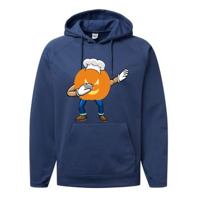 Dabbing Pumpkin Chef Gift Funny Halloween Chef Cool Gift Performance Fleece Hoodie