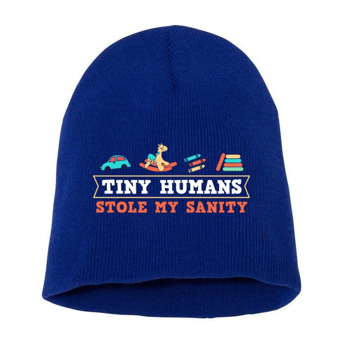 Daycare Provider Care Tiny Hu Stole My Sanity Funny Gift Short Acrylic Beanie