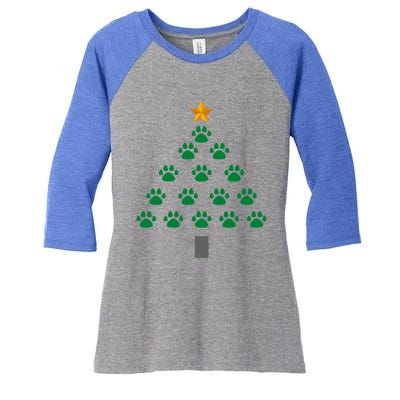 Dog Paws Christmas Tree Gift Women's Tri-Blend 3/4-Sleeve Raglan Shirt