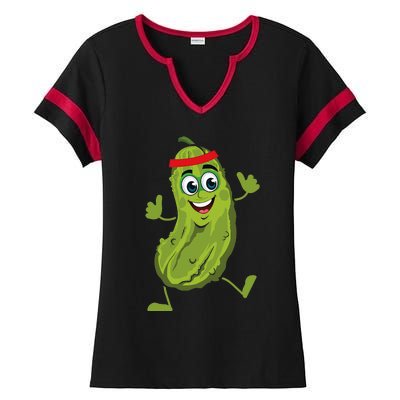 Dancing Pickle Cucumber Vegetarian Vegan Vegetable Pickles Ladies Halftime Notch Neck Tee