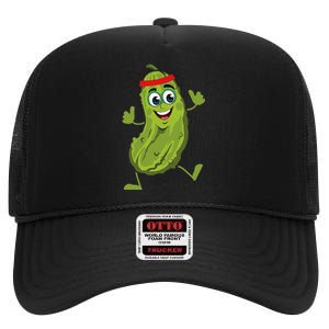 Dancing Pickle Cucumber Vegetarian Vegan Vegetable Pickles High Crown Mesh Back Trucker Hat