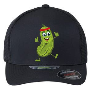 Dancing Pickle Cucumber Vegetarian Vegan Vegetable Pickles Flexfit Unipanel Trucker Cap