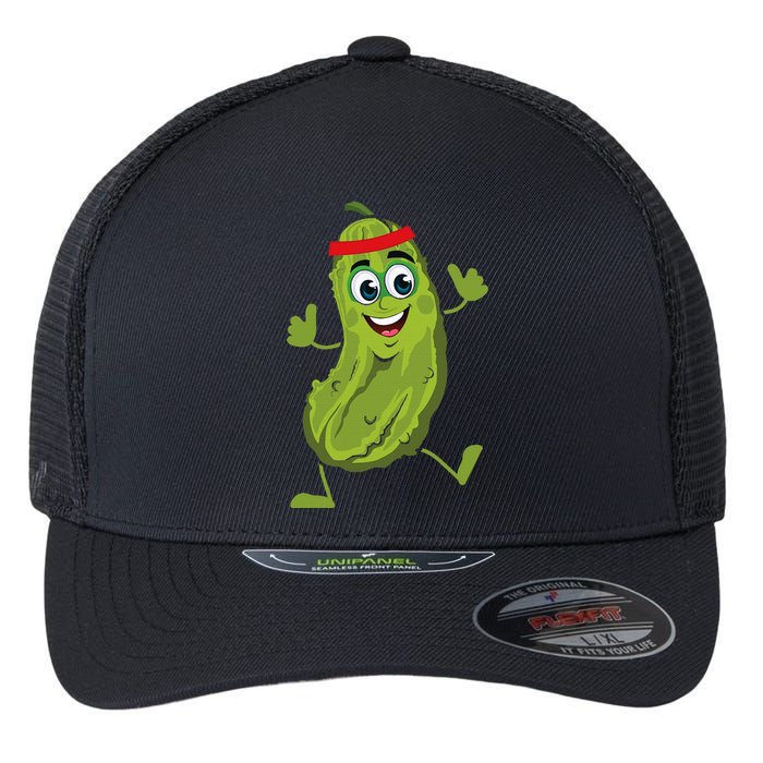 Dancing Pickle Cucumber Vegetarian Vegan Vegetable Pickles Flexfit Unipanel Trucker Cap