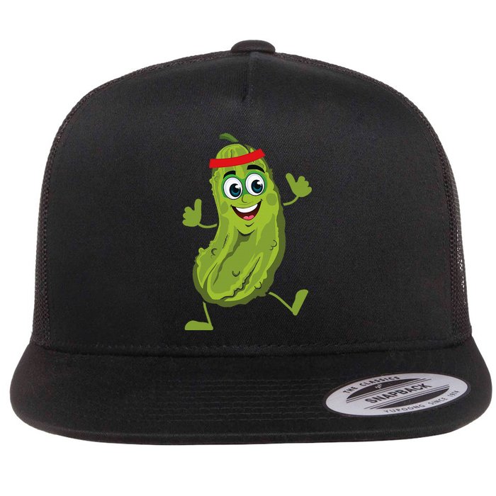 Dancing Pickle Cucumber Vegetarian Vegan Vegetable Pickles Flat Bill Trucker Hat