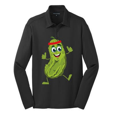 Dancing Pickle Cucumber Vegetarian Vegan Vegetable Pickles Silk Touch Performance Long Sleeve Polo