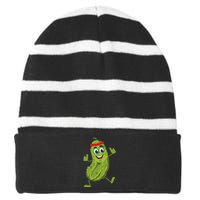 Dancing Pickle Cucumber Vegetarian Vegan Vegetable Pickles Striped Beanie with Solid Band