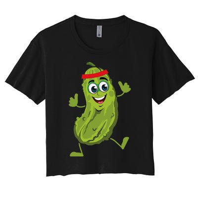 Dancing Pickle Cucumber Vegetarian Vegan Vegetable Pickles Women's Crop Top Tee