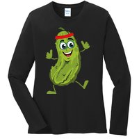 Dancing Pickle Cucumber Vegetarian Vegan Vegetable Pickles Ladies Long Sleeve Shirt