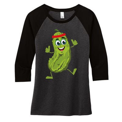 Dancing Pickle Cucumber Vegetarian Vegan Vegetable Pickles Women's Tri-Blend 3/4-Sleeve Raglan Shirt