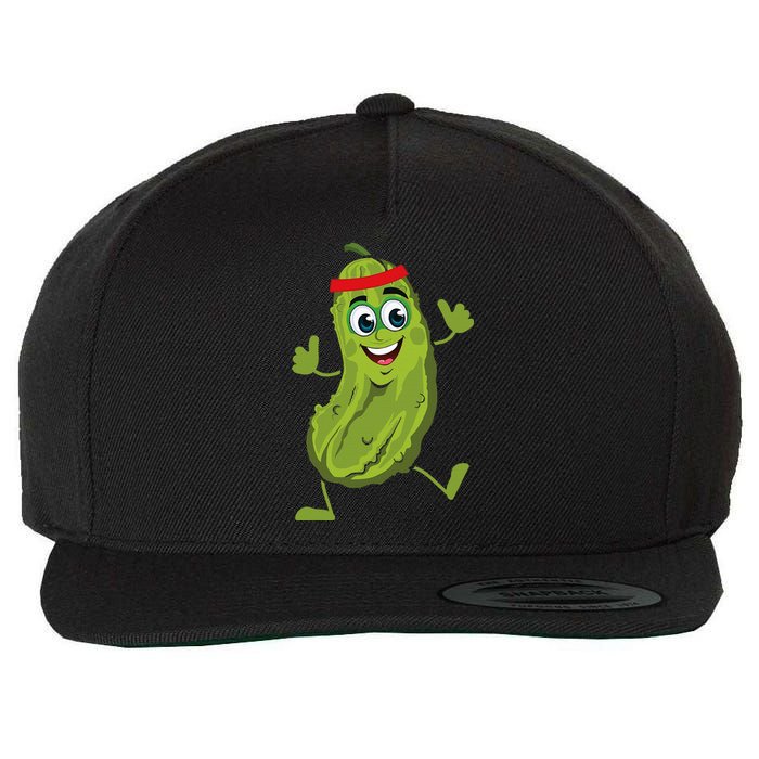 Dancing Pickle Cucumber Vegetarian Vegan Vegetable Pickles Wool Snapback Cap