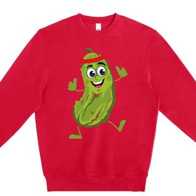 Dancing Pickle Cucumber Vegetarian Vegan Vegetable Pickles Premium Crewneck Sweatshirt