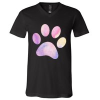 Dog Paw colorful Print Dog Love Pet Paw V-Neck T-Shirt