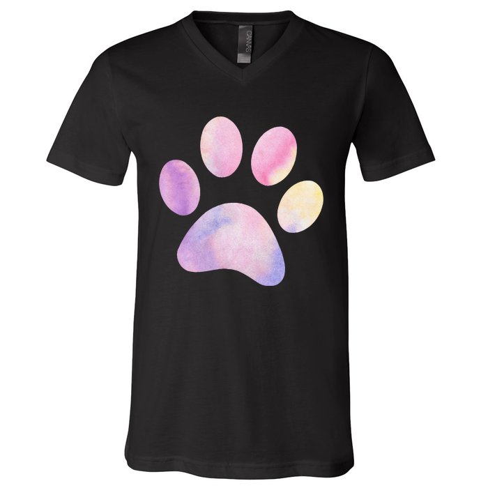 Dog Paw colorful Print Dog Love Pet Paw V-Neck T-Shirt