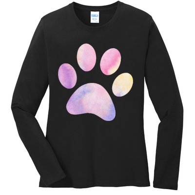 Dog Paw colorful Print Dog Love Pet Paw Ladies Long Sleeve Shirt