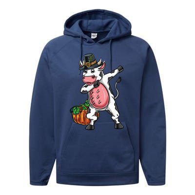 Dabbing Pilgrim Cow Thanksgiving Cute Gift Performance Fleece Hoodie