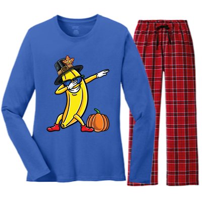 Dabbing Pilgrim Cool Banana Thanksgiving Gift Women's Long Sleeve Flannel Pajama Set 