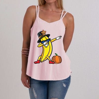 Dabbing Pilgrim Cool Banana Thanksgiving Gift Women's Strappy Tank