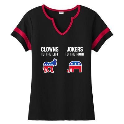 Donkey Pox Clowns To The Left Jokers To The Right Funny Elephant Ladies Halftime Notch Neck Tee