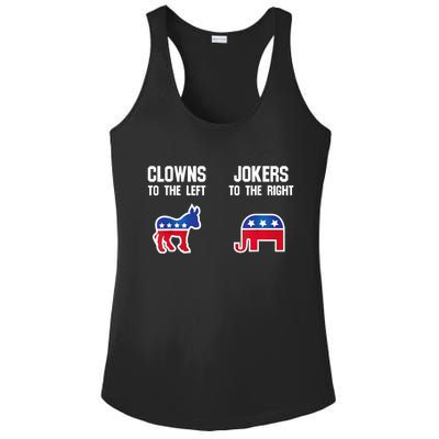 Donkey Pox Clowns To The Left Jokers To The Right Funny Elephant Ladies PosiCharge Competitor Racerback Tank