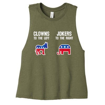 Donkey Pox Clowns To The Left Jokers To The Right Funny Elephant Women's Racerback Cropped Tank