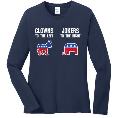 Donkey Pox Clowns To The Left Jokers To The Right Funny Elephant Ladies Long Sleeve Shirt